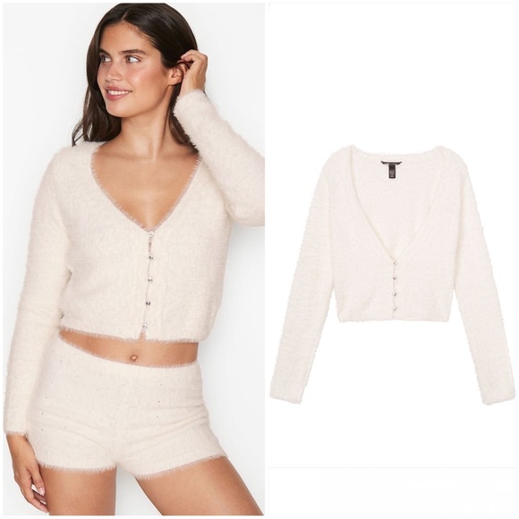 Victoria's Secret Sweaters - VS Fuzzy Gem Button Cropped Cardigan - Size S